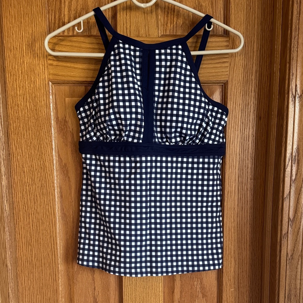 Lands' End x Draper James Navy and White Checkered Tankini Top